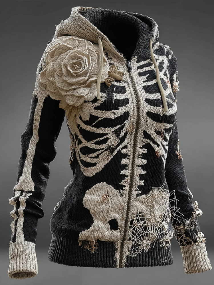 Ladies' Halloween Line Art Dark Style Knit Sweater Jacket