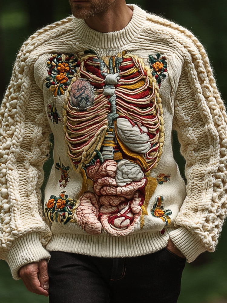 Retro Halloween Anatomy Art Chunky Knitted Sweater