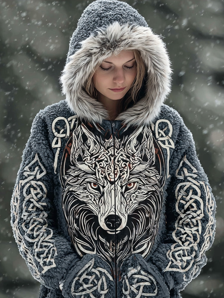Celtic Knot & Wolf Totem Design Women's Hooded Sweatshirt