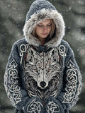 Celtic Knot & Wolf Totem Design Women's Hooded Sweatshirt