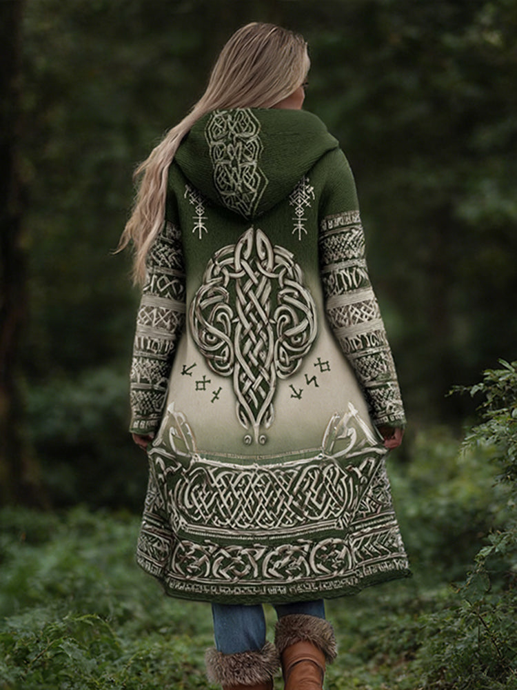 Vintage Celtic Knot Ombre Print Warm Hooded Cardigan