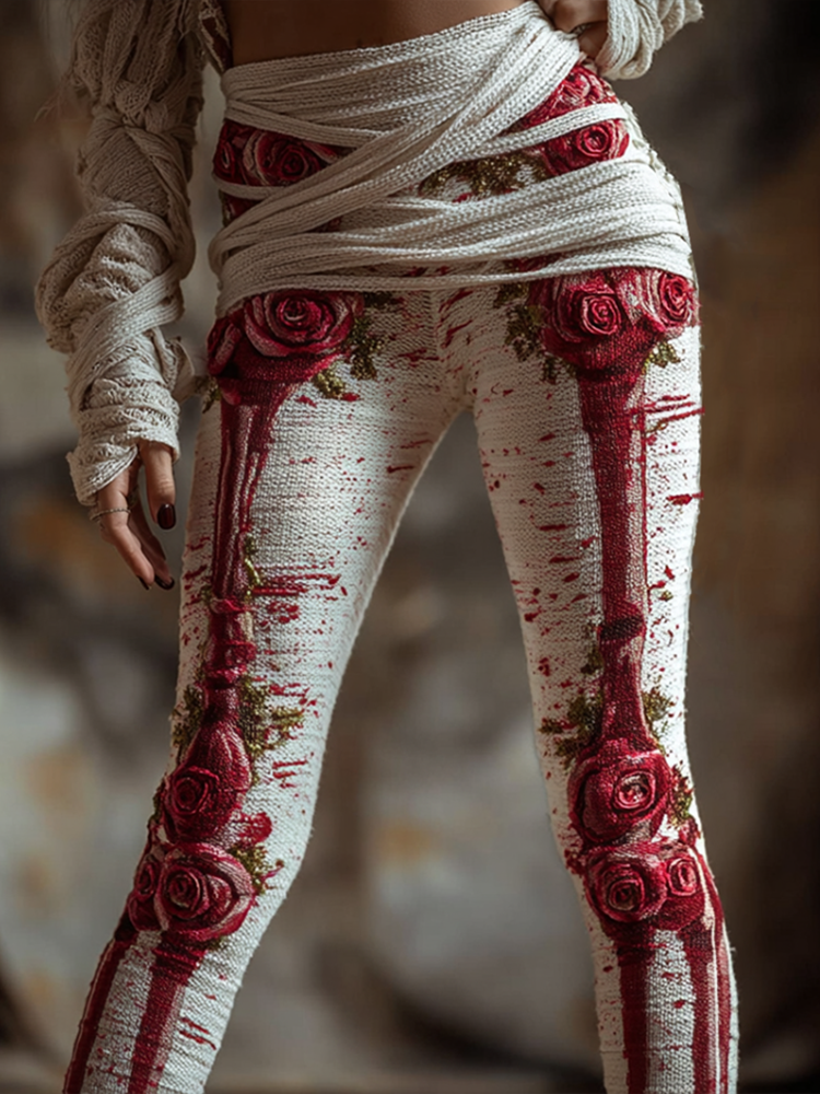 Halloween-themed Line Art Women's Knitted Tight-fitting Leggings.