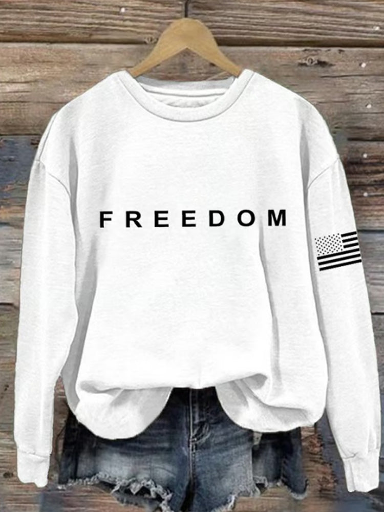 Women's Freedom American Flag Print Casual Sweatshirt