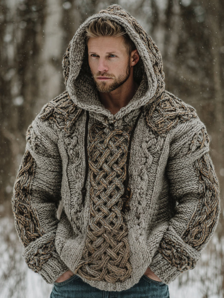 Men's Retro Celtic Knot Art Warm Hooded Sweater