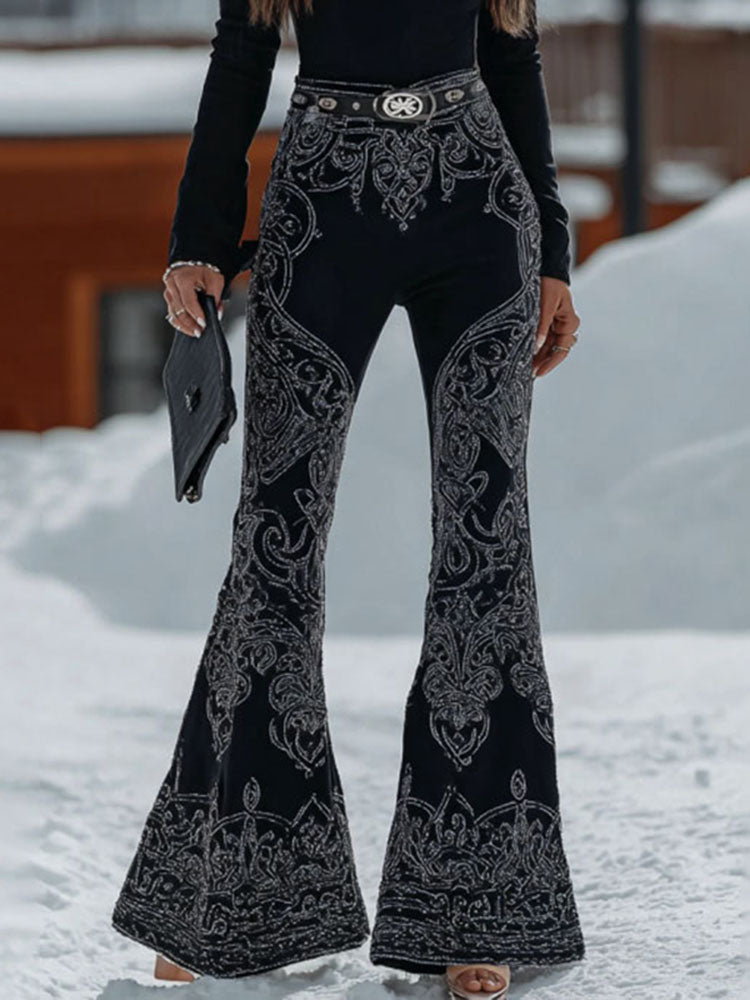 Women's Retro Viking Celtic Pattern Art Comfortable Flared Pants