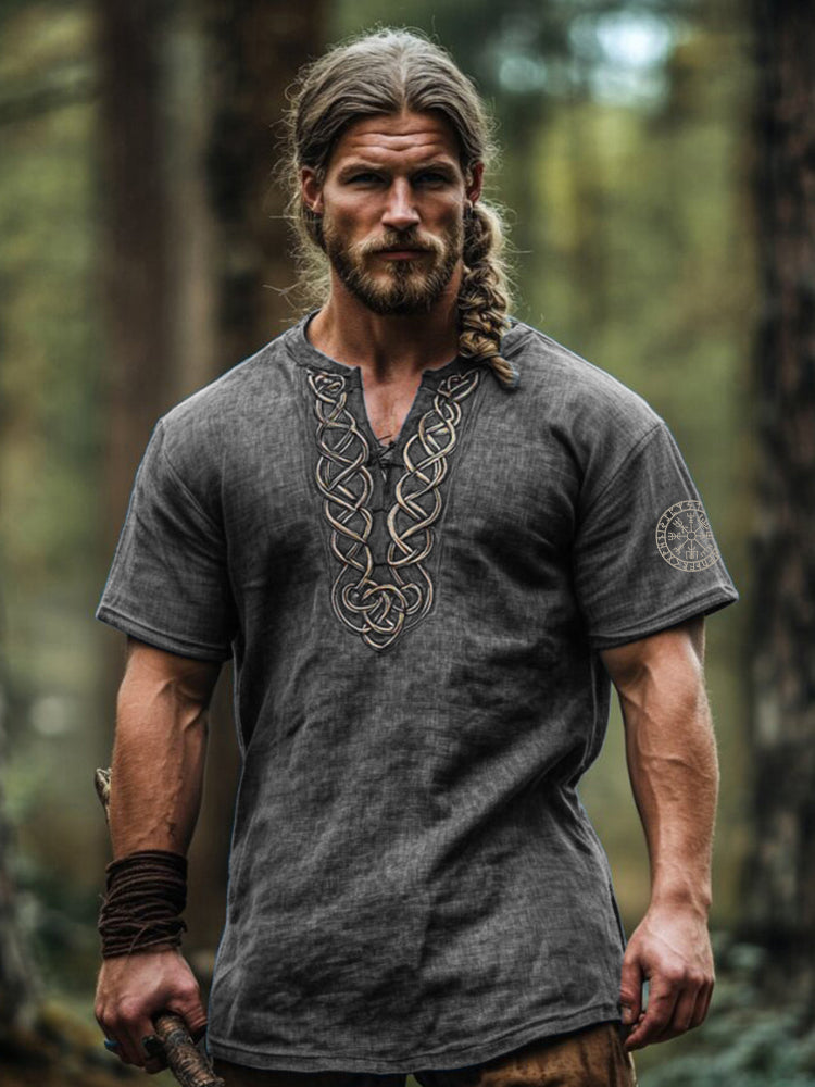 Men's Vintage Viking Celtic Knot Art Linen Shirt