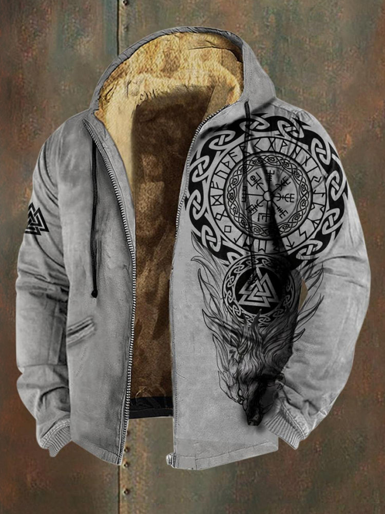 Men's Viking Wolf Style Celtic Pattern Zipper Jacket
