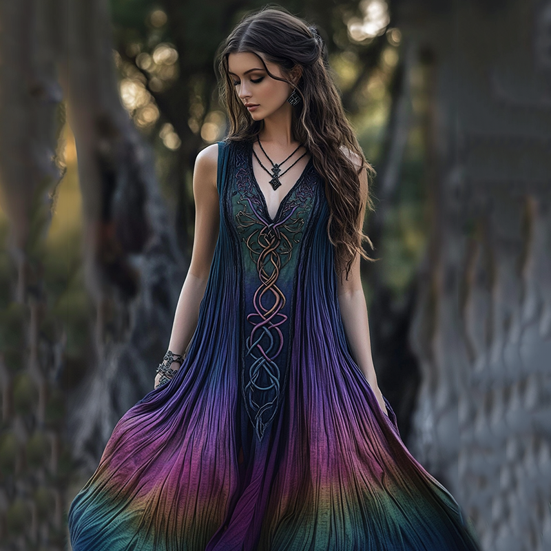 Viking Celtic Art Gradient Linen Tank Dress