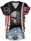 1776 American Flag Skull V-neck T-shirt