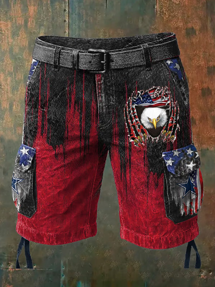 Men's Vintage Independence Day Print Cargo Shorts