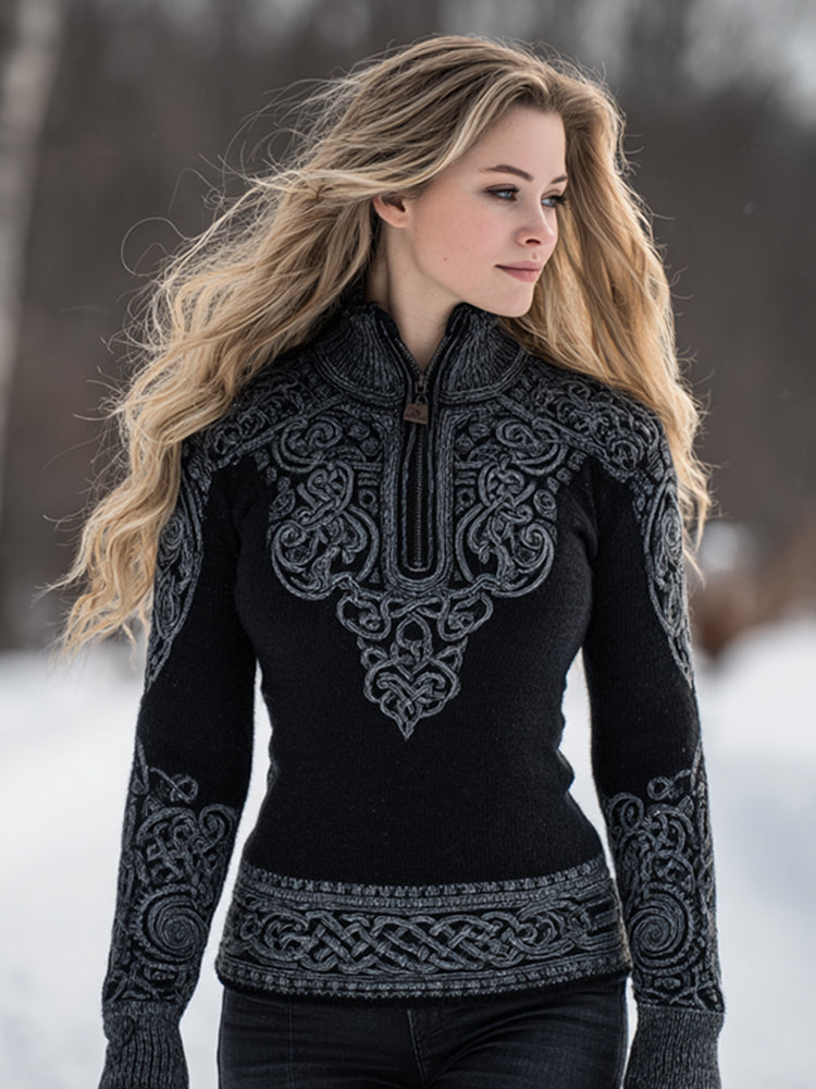 Women's Vintage Viking Style Celtic Art Knitted Sweater