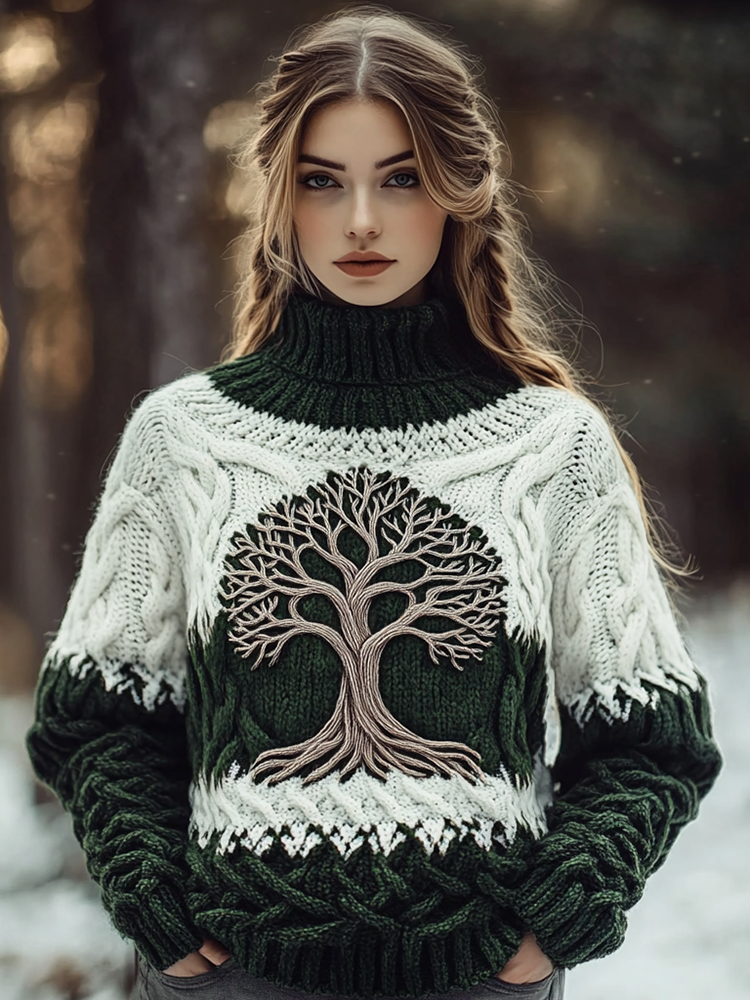 Women's Viking Tribal Tree Of Life Celtic High Neck Sweater