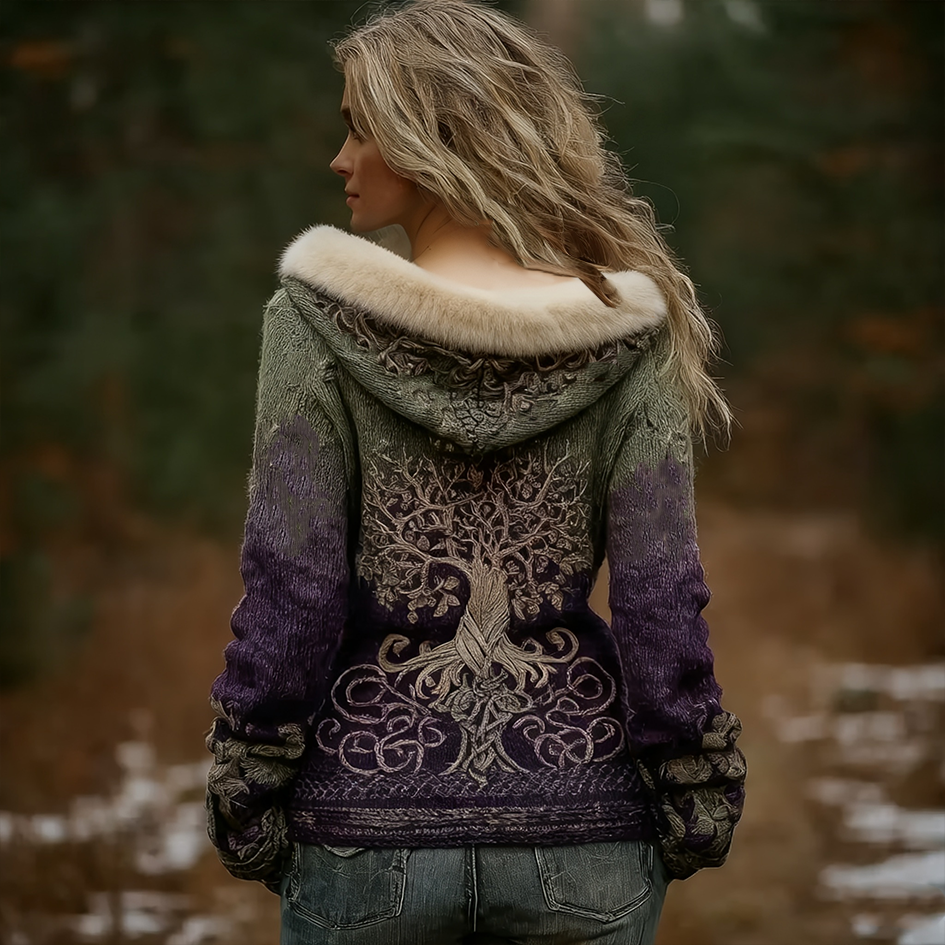 Bohemian Retro Gradient Color Women's Winter Knit Sweater Coat