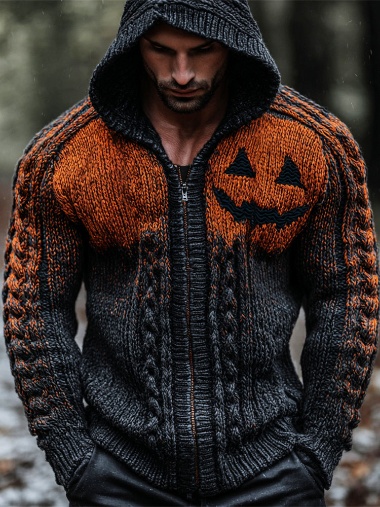 Halloween Pumpkin Ghostface Celtic Knot Men's Hooded Zipper Sweater