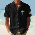 Men's Faith Cross Print Short Sleeve Linen Shirt