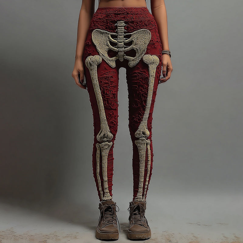 Women's Vintage Halloween Skeleton Art Cozy Knit Leggings