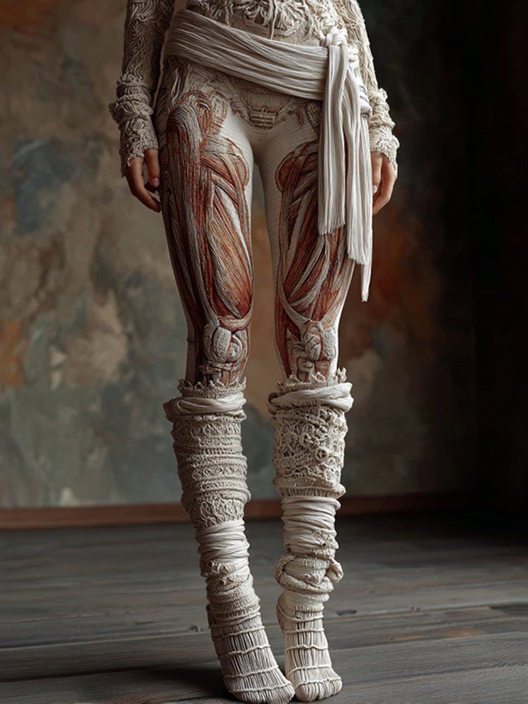 Women's Vintage Halloween Muscle Anatomy Art Knit Leggings