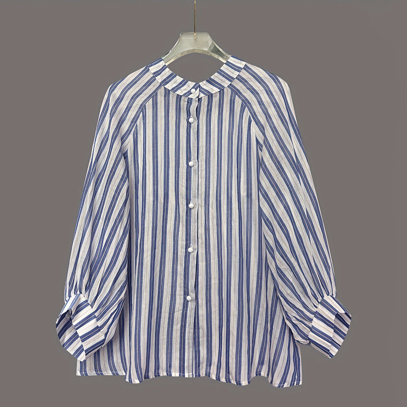 Women's Elegant Stripes Cotton And Linen Top