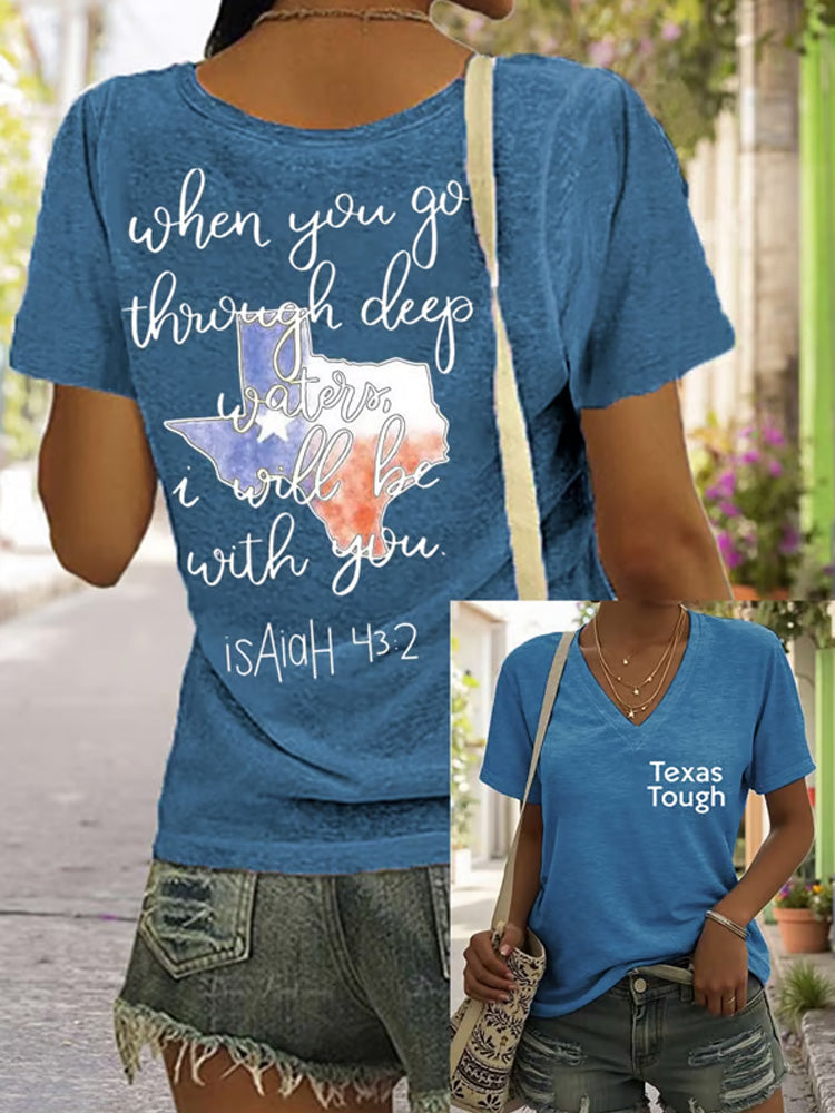 V-neck Retro Texas Strong The Stars At Night Are Big And Bright Deep In The Heart Of Texas Print T-shirt