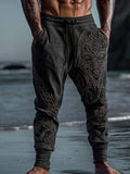 Men's Viking Celtic Wolf Embroidered Vintage Comfy Sweatpants