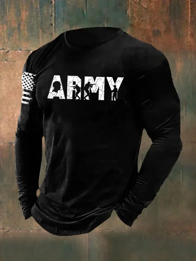 Men's Veterans Day Army Pattern Long Sleeve T-shirt