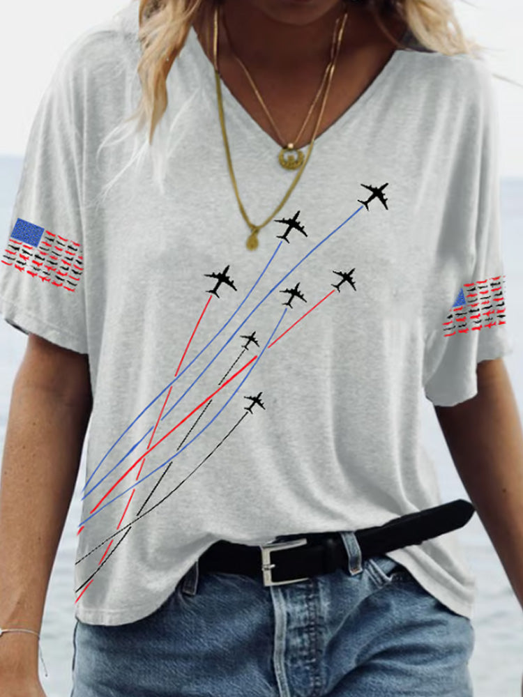 Women's Casual Independence Day Graphic Print V-neck Short Sleeve T-shirt
