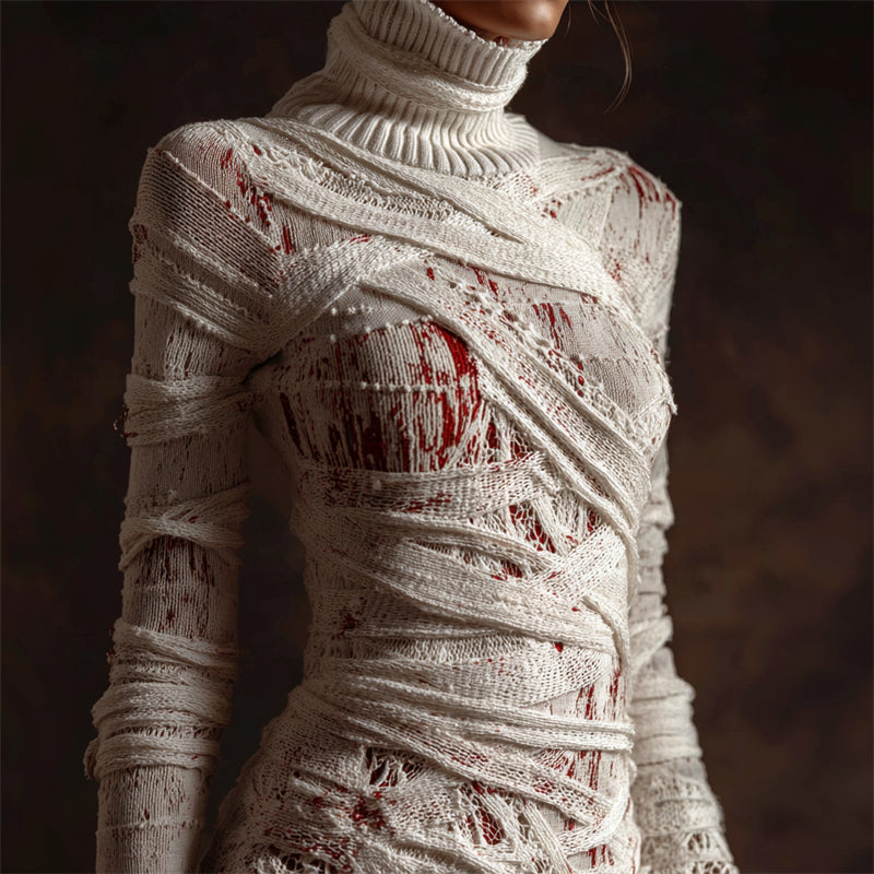 Halloween Bloody Bandages Cozy Knit Turtleneck Sweater