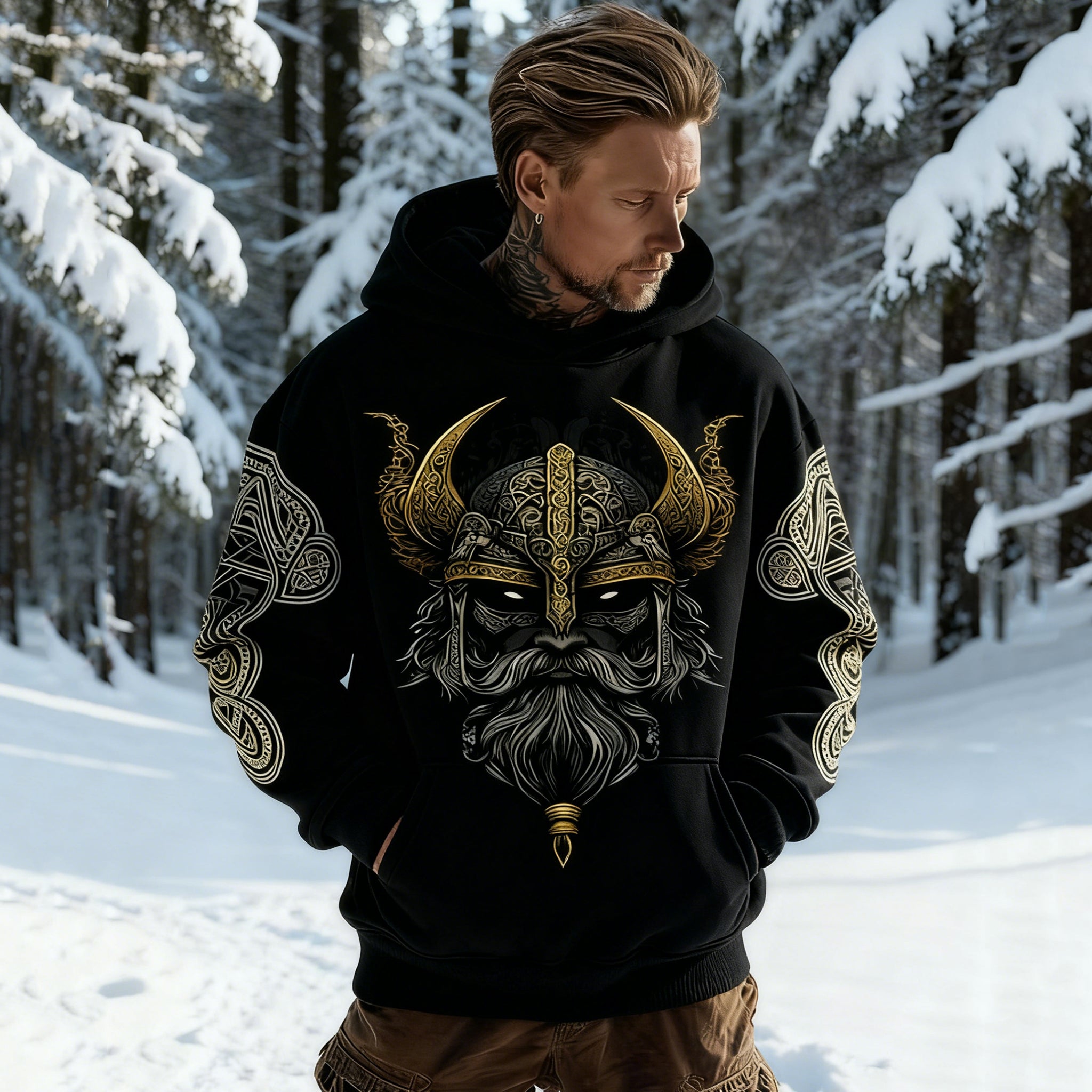 Men's Viking Celtic Horn Art Casual Hoodie