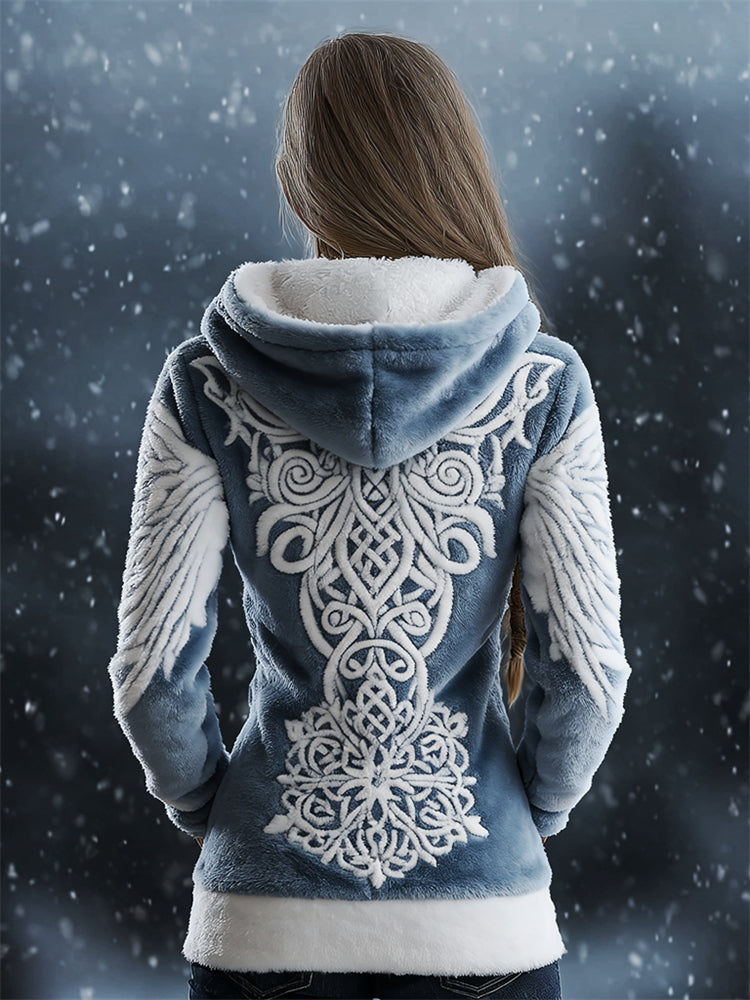 Vintage Snowflake Wings Celtic Knot Cozy Plush Hoodie