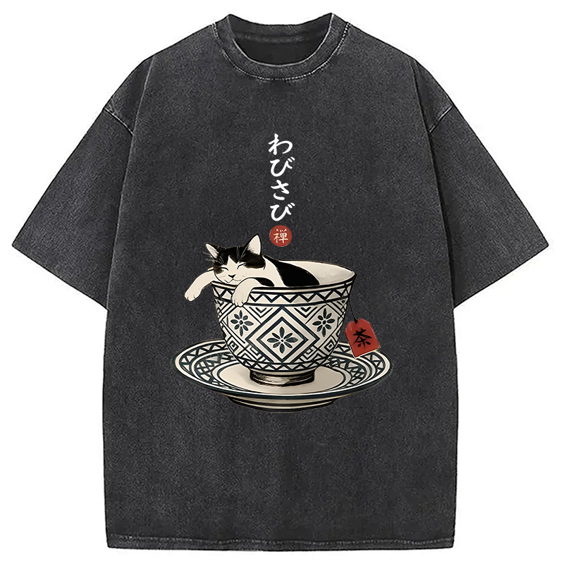 A Cozy Cat In A Teacup Washed T-shirt