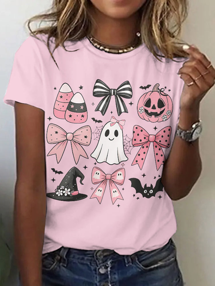 Women's Halloween Print Crew Neck Short Sleeve T-shirt