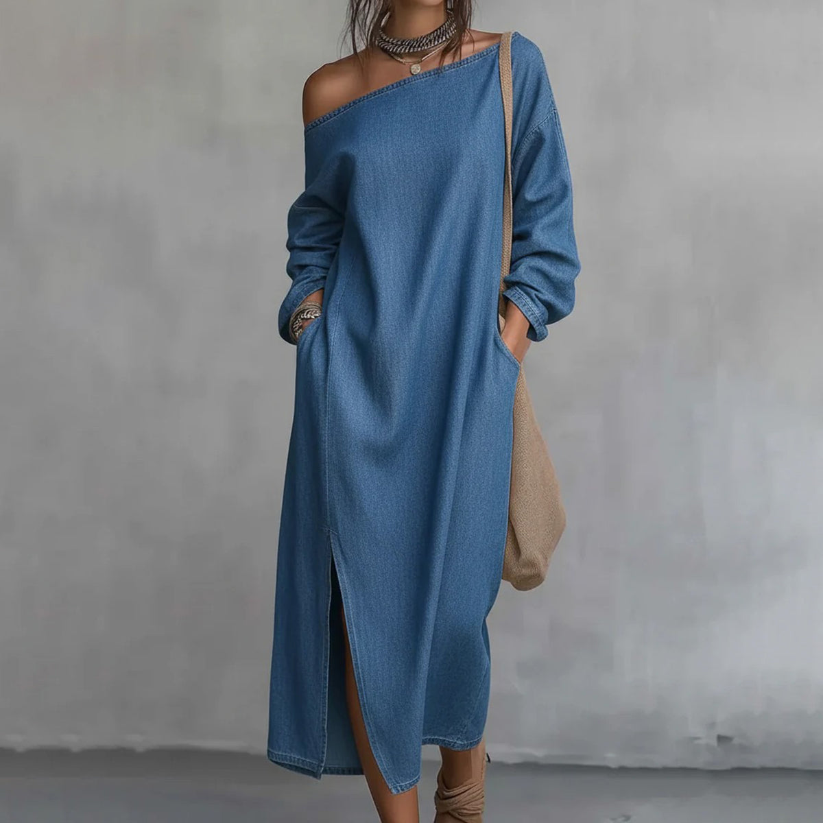 Women's Casual Solid Color One-shoulder Cotton Linen Maxi Dress