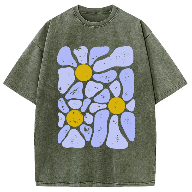 Abstract Flowers Art Washed T-shirt