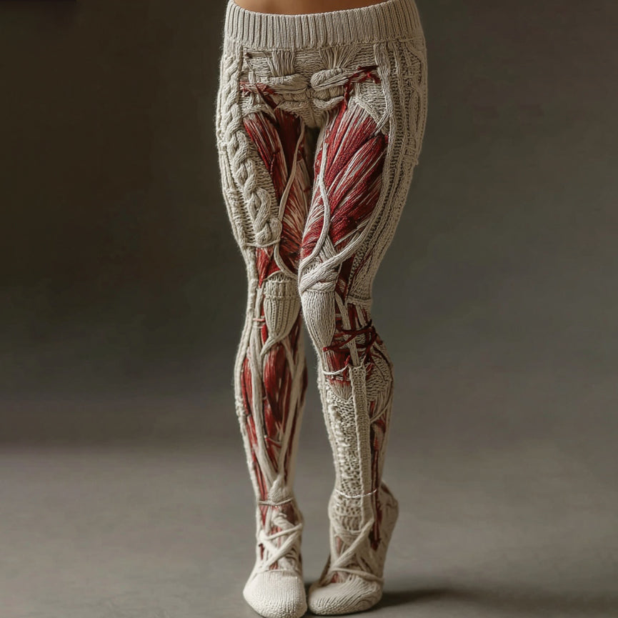 Women's Vintage Halloween Anatomy Art Knit Leggings