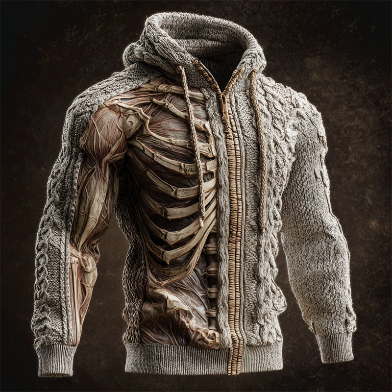 Men's Halloween Skeleton Muscle Anatomy Full Zip Hooded Cardigan