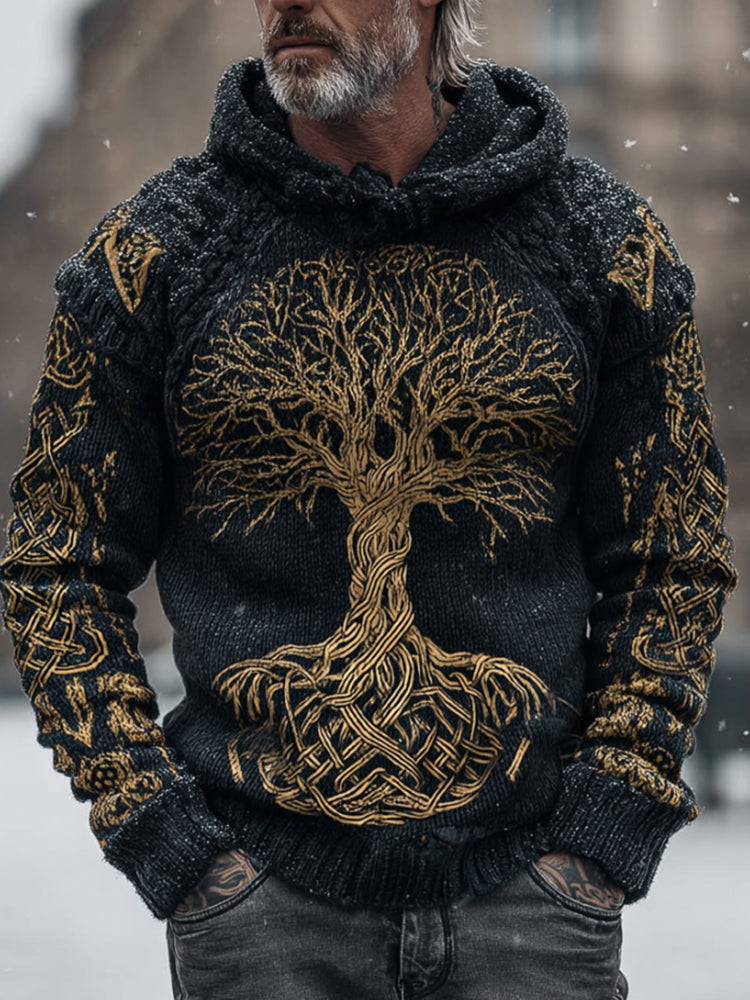 Men's Viking Style Golden Tree Of Life Hooded Sweater