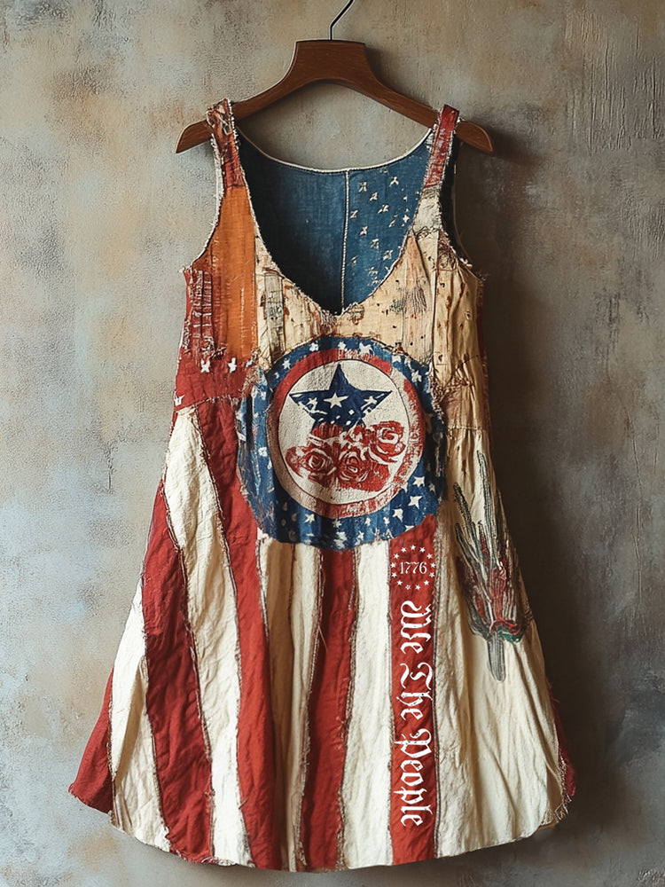 1776 We The People Star And Rose Art Print Dress