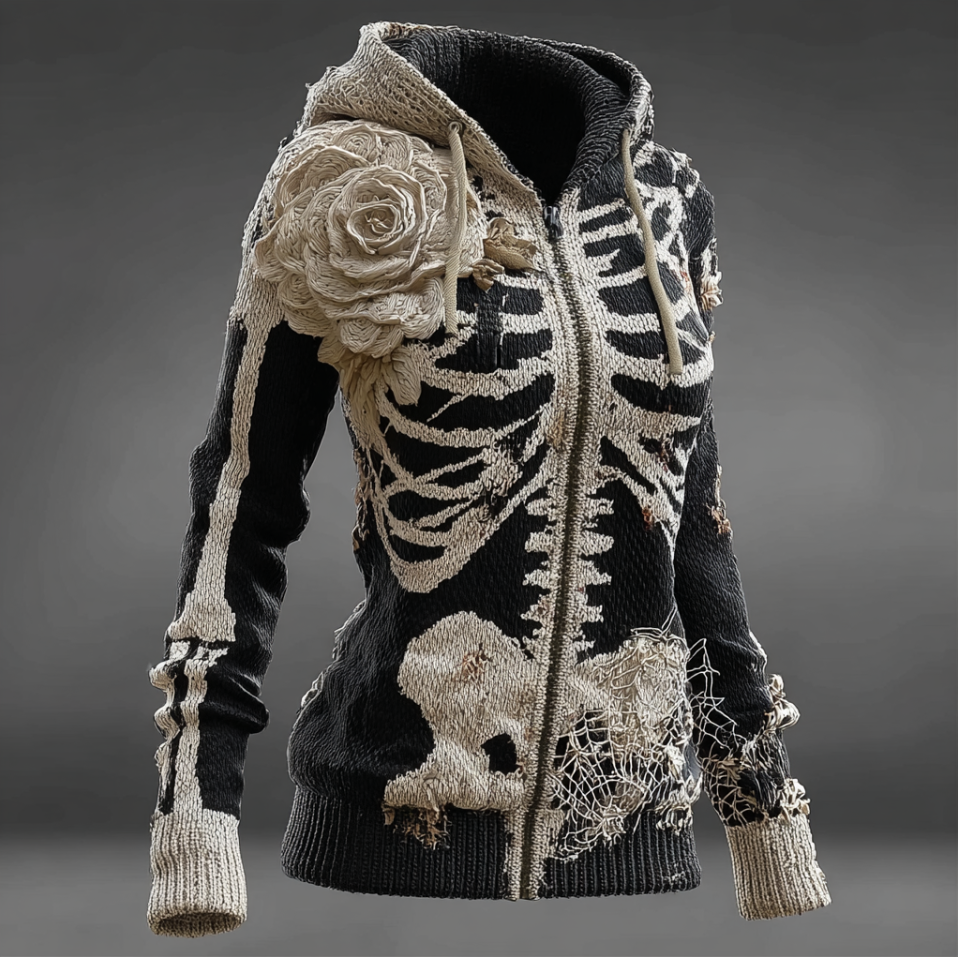 Ladies' Halloween Line Art Dark Style Knit Sweater Jacket