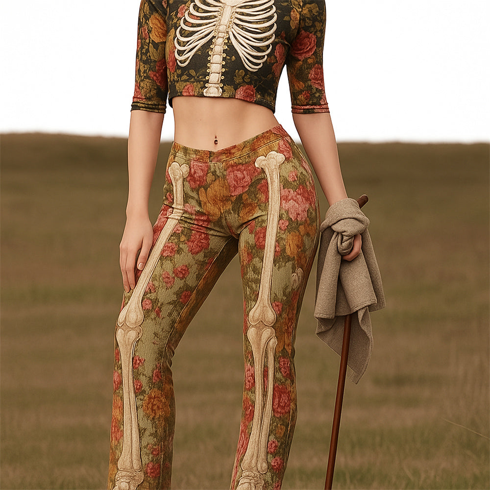 Vintage Floral & Bone Art Women's Leggings