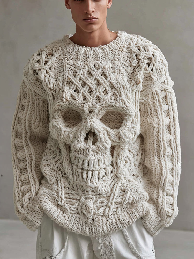 Men's Skull Pattern Cozy Knit Pullover Sweater