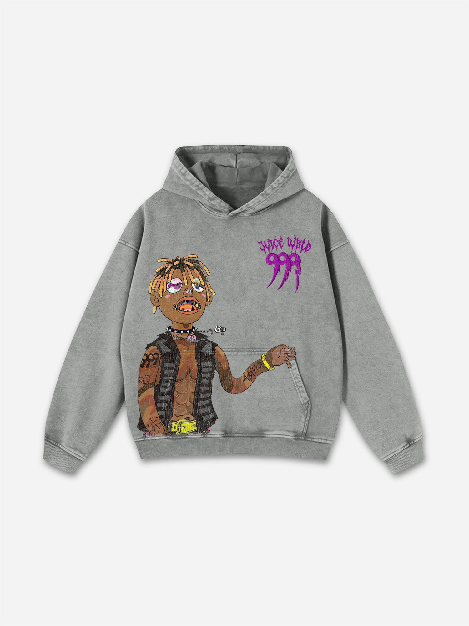 Vintage Juice Wrld Graphic Acid Wash Oversized Hoodie