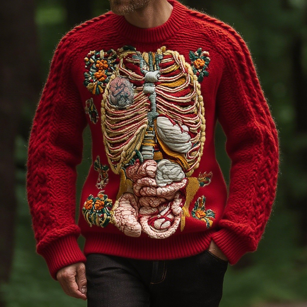 Retro Halloween Anatomy Art Chunky Knitted Sweater
