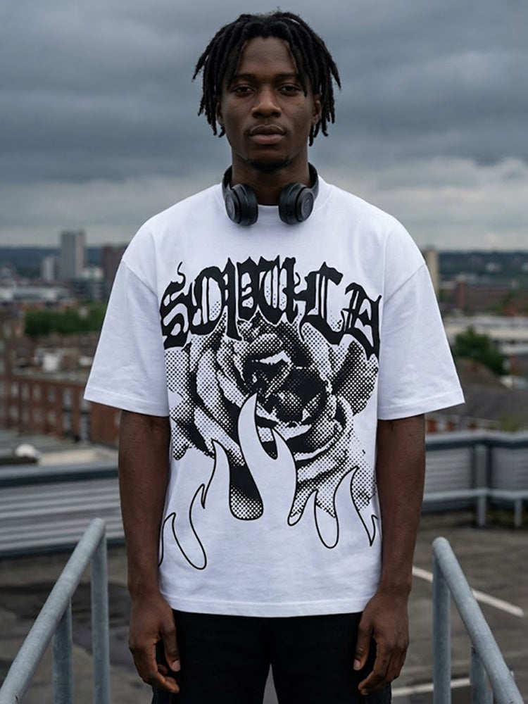 Retro Flame Floral Pattern Loose T-shirt