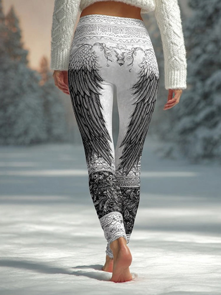 Retro Viking Celtic Wing Pattern Comfortable Knitted Leggings