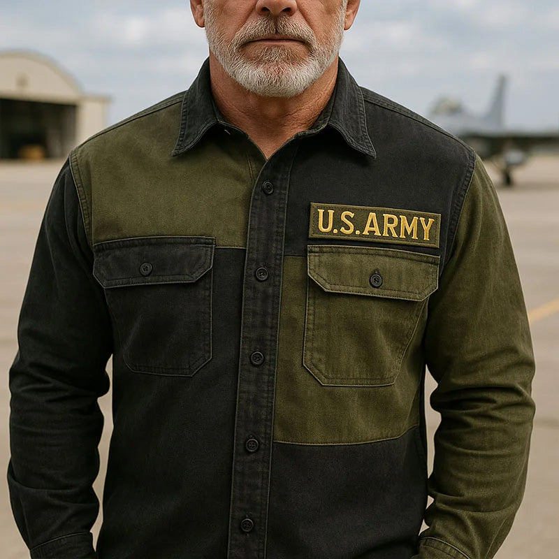 Men's Vintage Army Print Long Sleeve Shirt