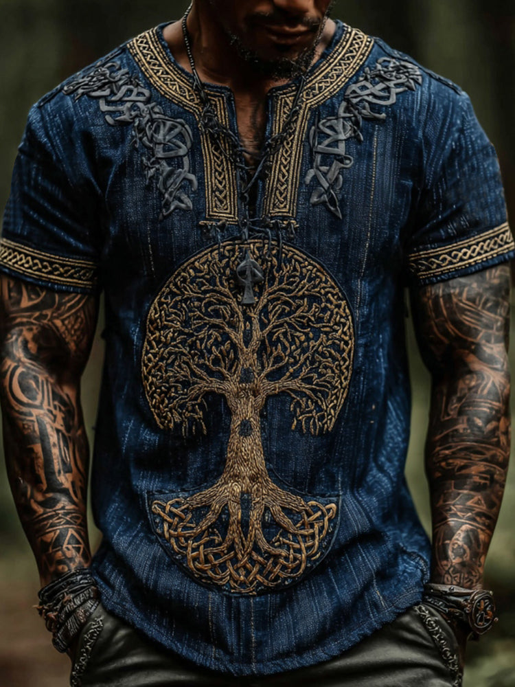 Men's Celtic Tree Of Life Art Linen Shirt