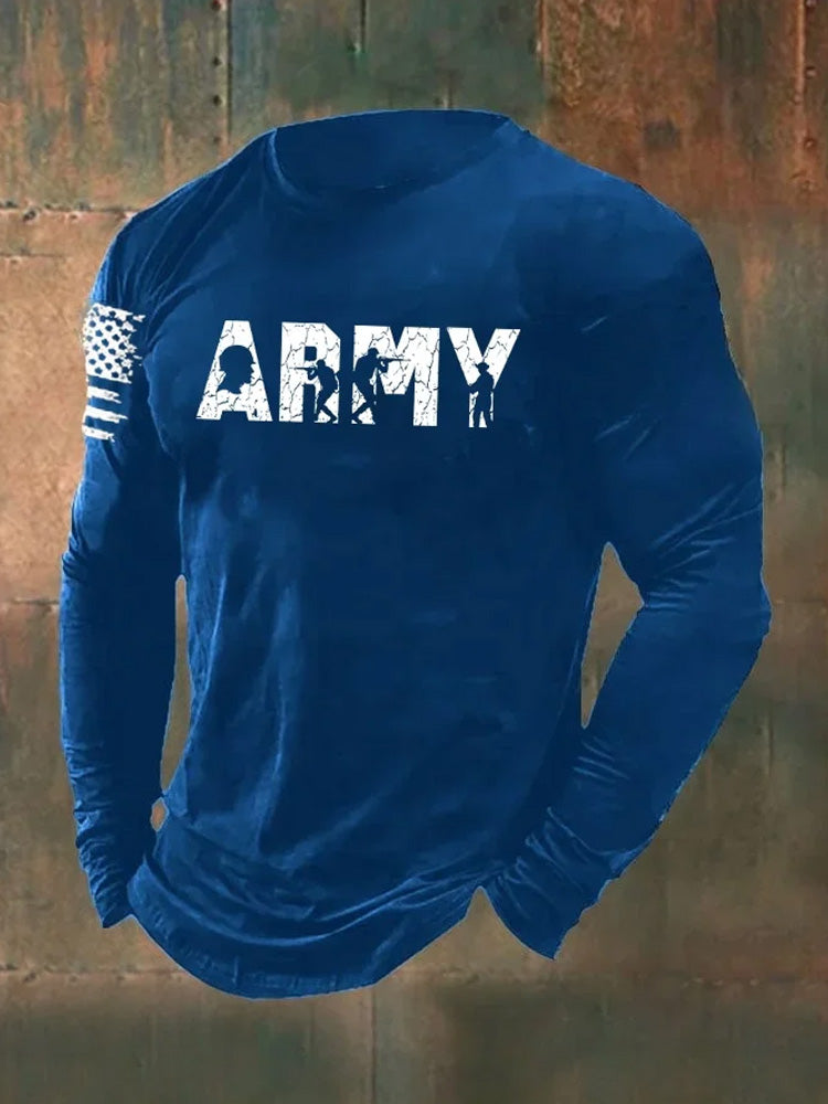 Men's Veterans Day Army Pattern Long Sleeve T-shirt
