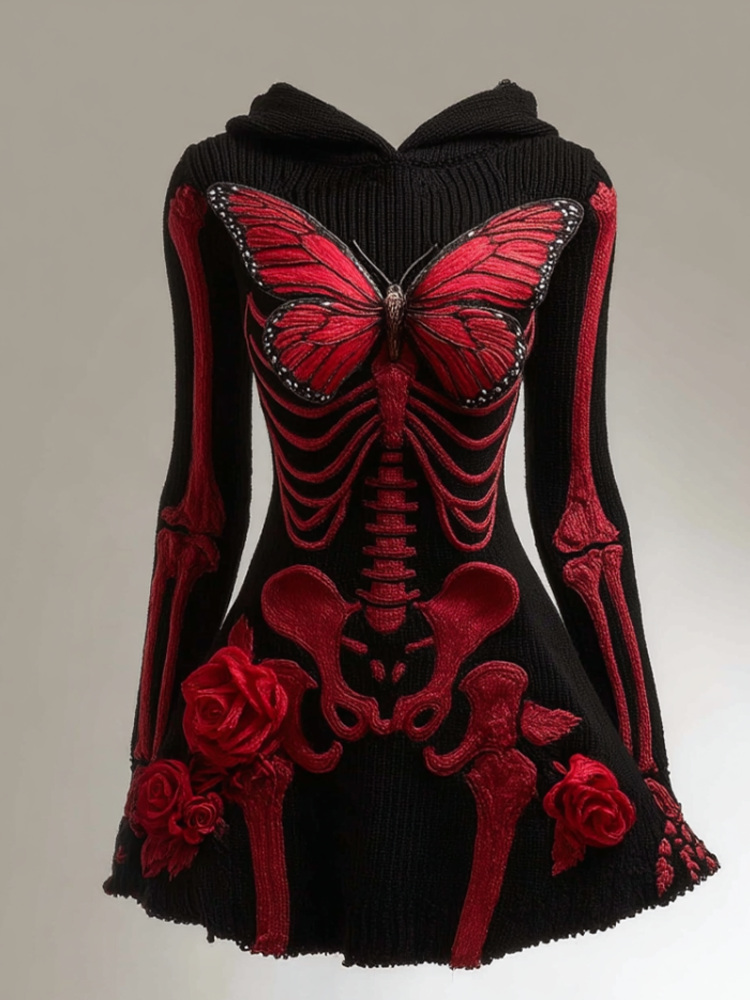 Halloween Blood Butterfly Women's Knit Sweater Dress
