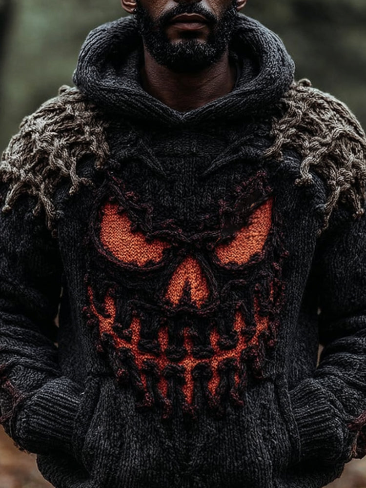 Halloween Devil Smiling Face Knitted Hooded Sweater