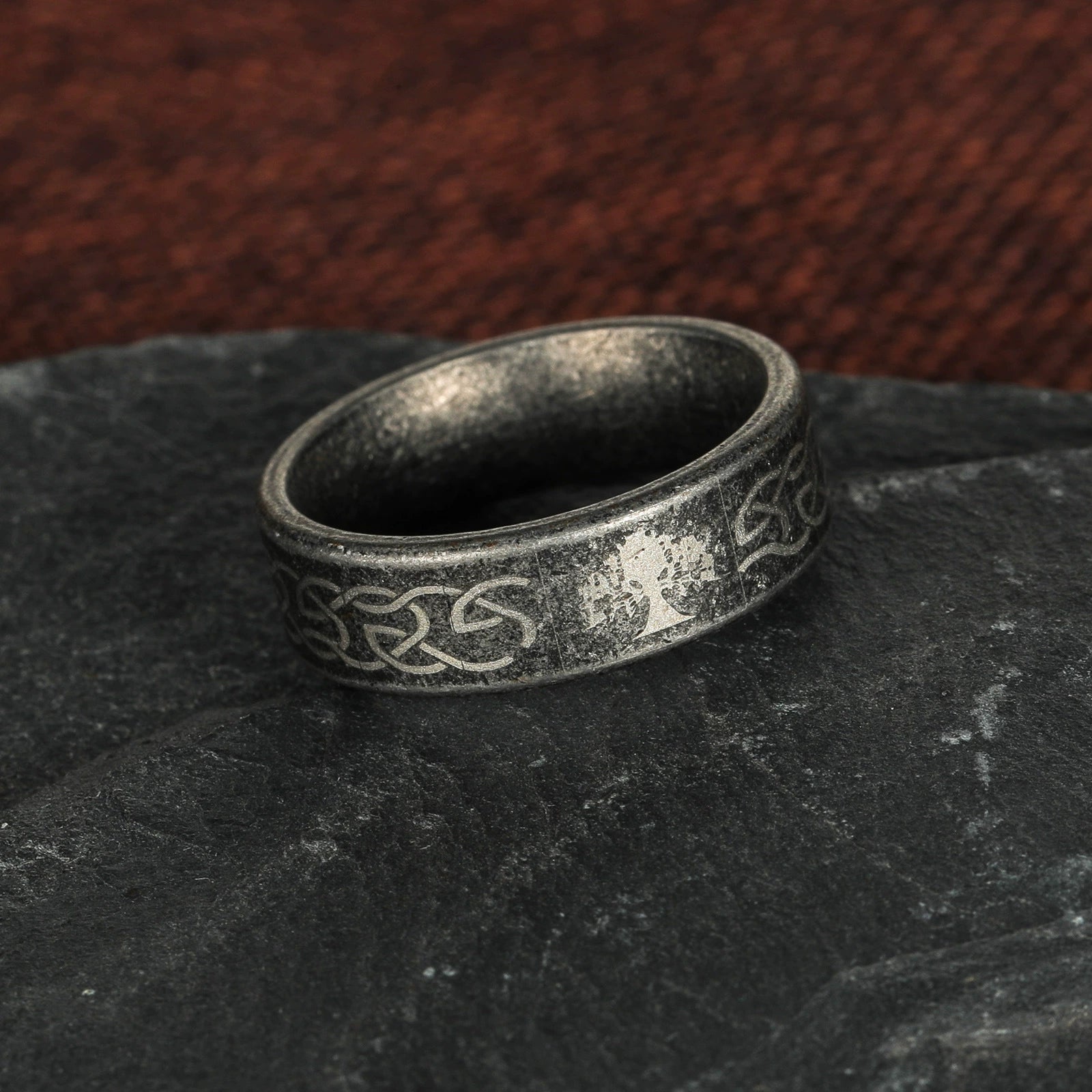 Tree Of Life Pattern Vintage Distressed Silver Ring